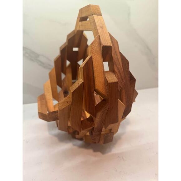 Handcrafted Mid Century Wooden Fruit Display Basket - Picture 5 of 6